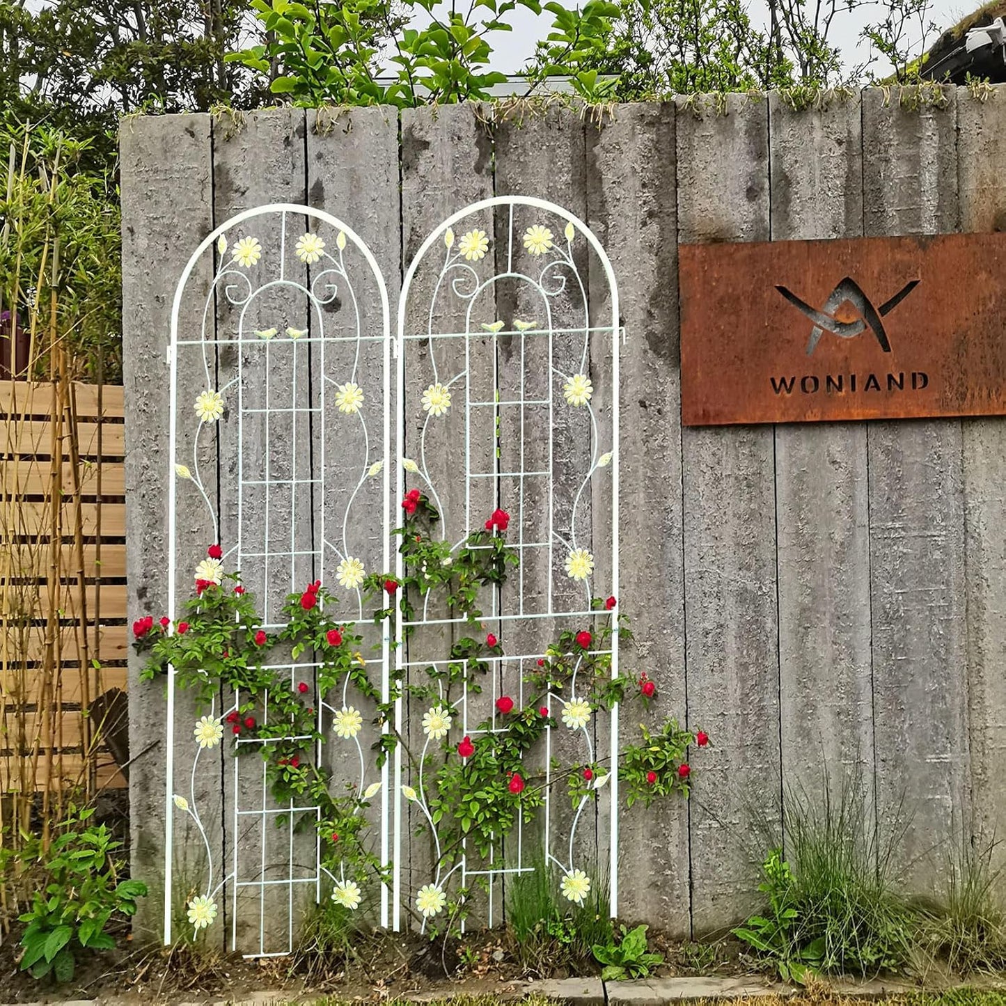 2 Pack Metal Garden Trellis 86.7" H Garden Fence Rustproof Trellis Cream White for Climbing Plants Support Roses Flower Cucumber Outdoor Lawn, Cream White