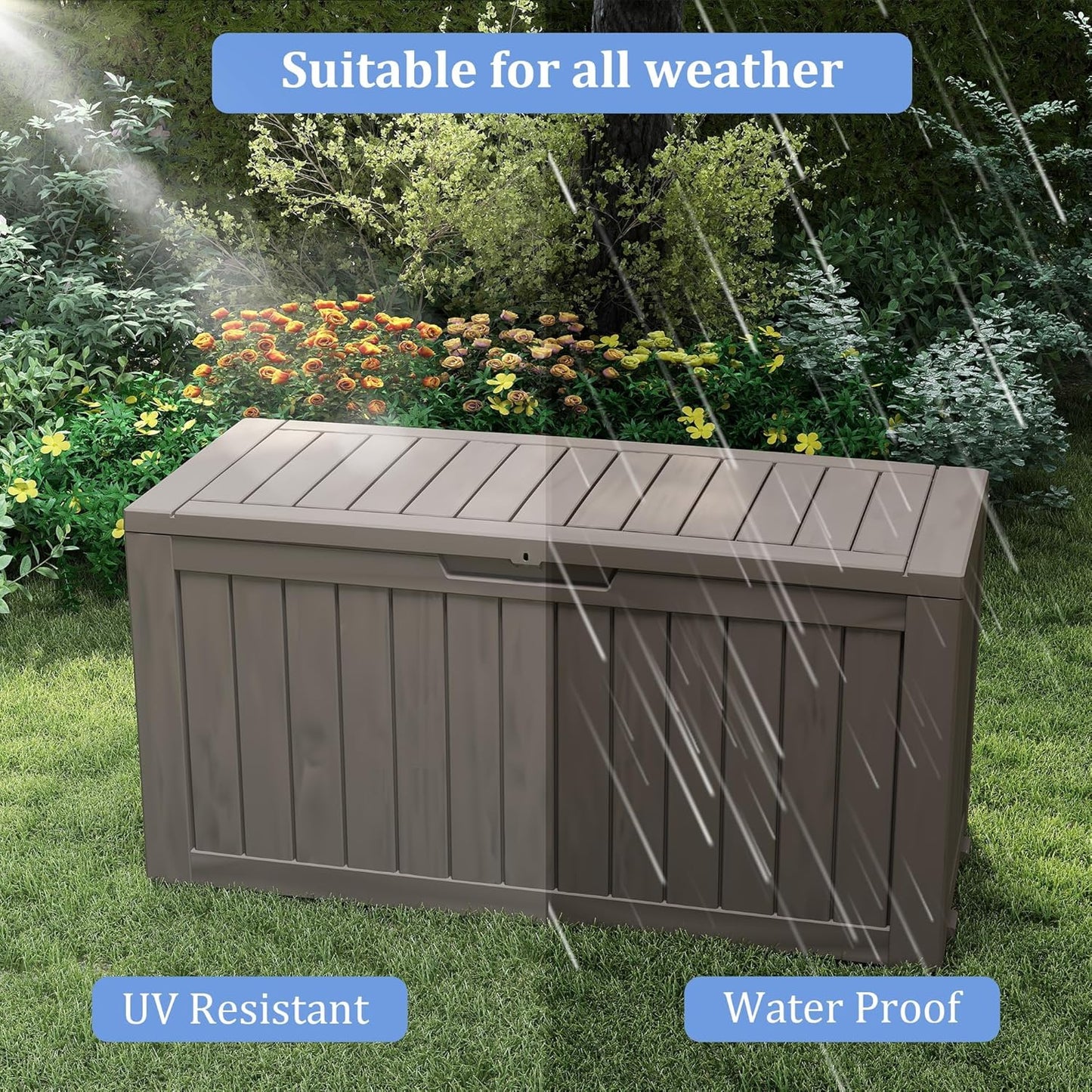 90 Gallon Outdoor Cushion Storage - Waterproof Deck Boxes for Outdoor, Space-Saving Deck Box with Lock for Patio/Pool Accessories, UV-Resistant Resin, Granite Grey