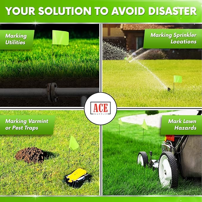 Fluorescent Lime Marking Flags 100 Pack - 4x5x15 Inch Marker Flags - Markers For Lawn, Irrigation, Landscaping, Survey & Sprinkler Head Marking