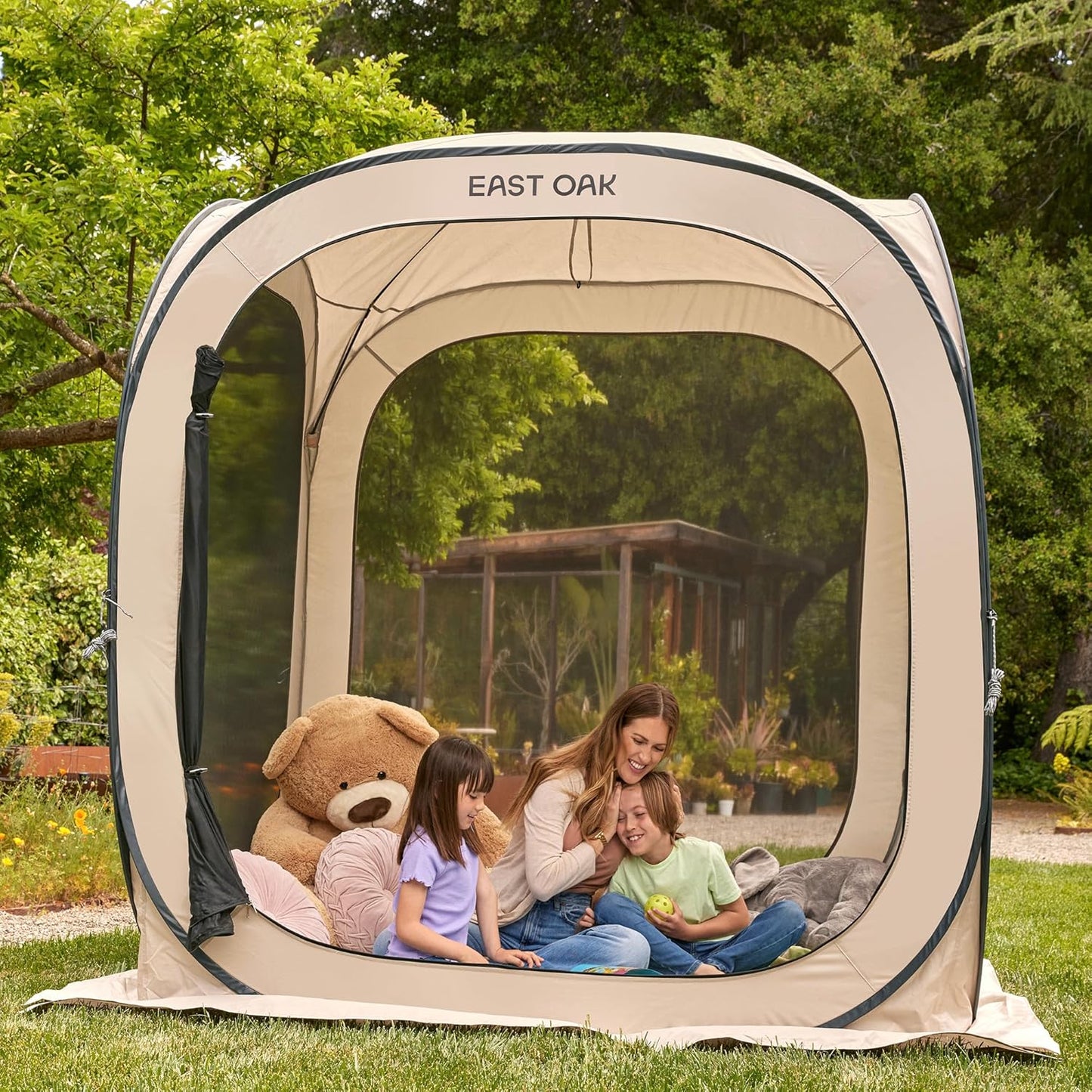 EAST OAK Screen House Tent Pop-Up, Portable Screen Room Canopy Instant Screen Tent 6 x 6 FT with Carry Bag for Patio, Backyard, Deck & Outdoor Activities, Beige