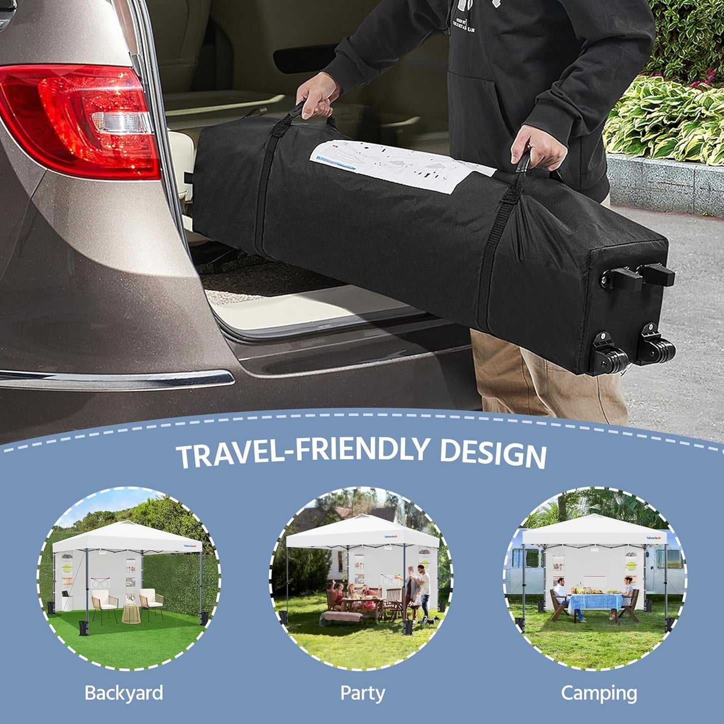 Yaheetech 8x8 Pop-up Canopy Tent w/Removable Pockets Sidewall for Extra Storage, Outdoor Sun Shelter Waterproof & Durable w/Wheeled Bag, Sandbags & Guylines for Beach Camping Party (White)