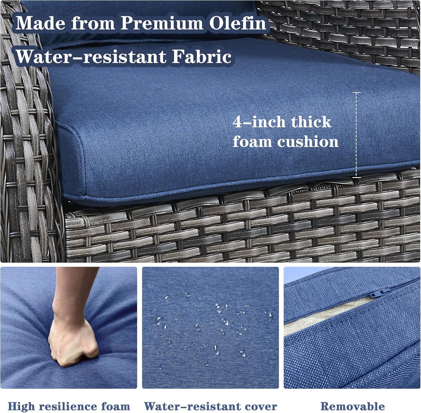 4 Pieces Patio Furniture Sets, Wicker Patio Swivel Glider Chair with Ottomans, Outdoor Furniture Set for Outside Porch, Deck, Balcony, Garden