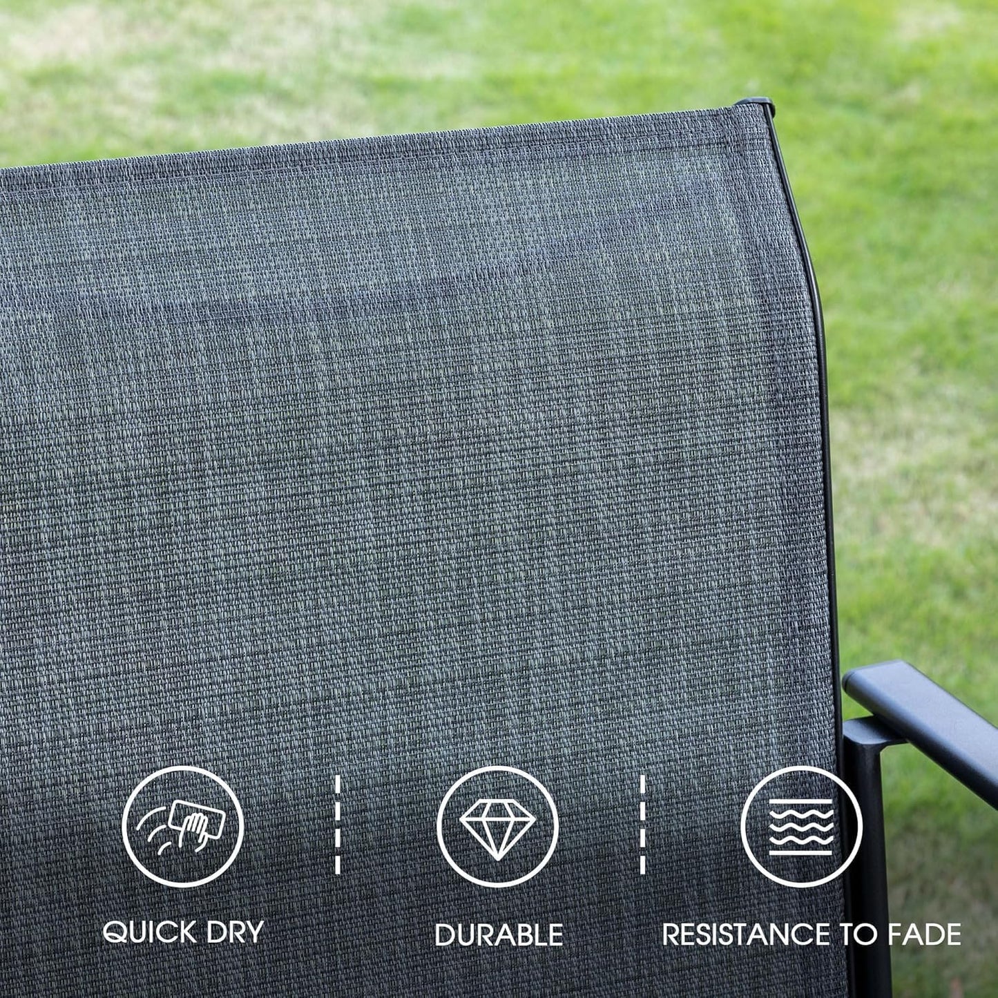 VICLLAX Patio Dining Set for 8, 9 Pieces Outdoor Furniture Set Includes 56.3" Round Patio Table and 8 Patio Stackable Chairs, Outdoor Table and Chairs for Outsides, Black Tabletop and Dark Grey Fabric