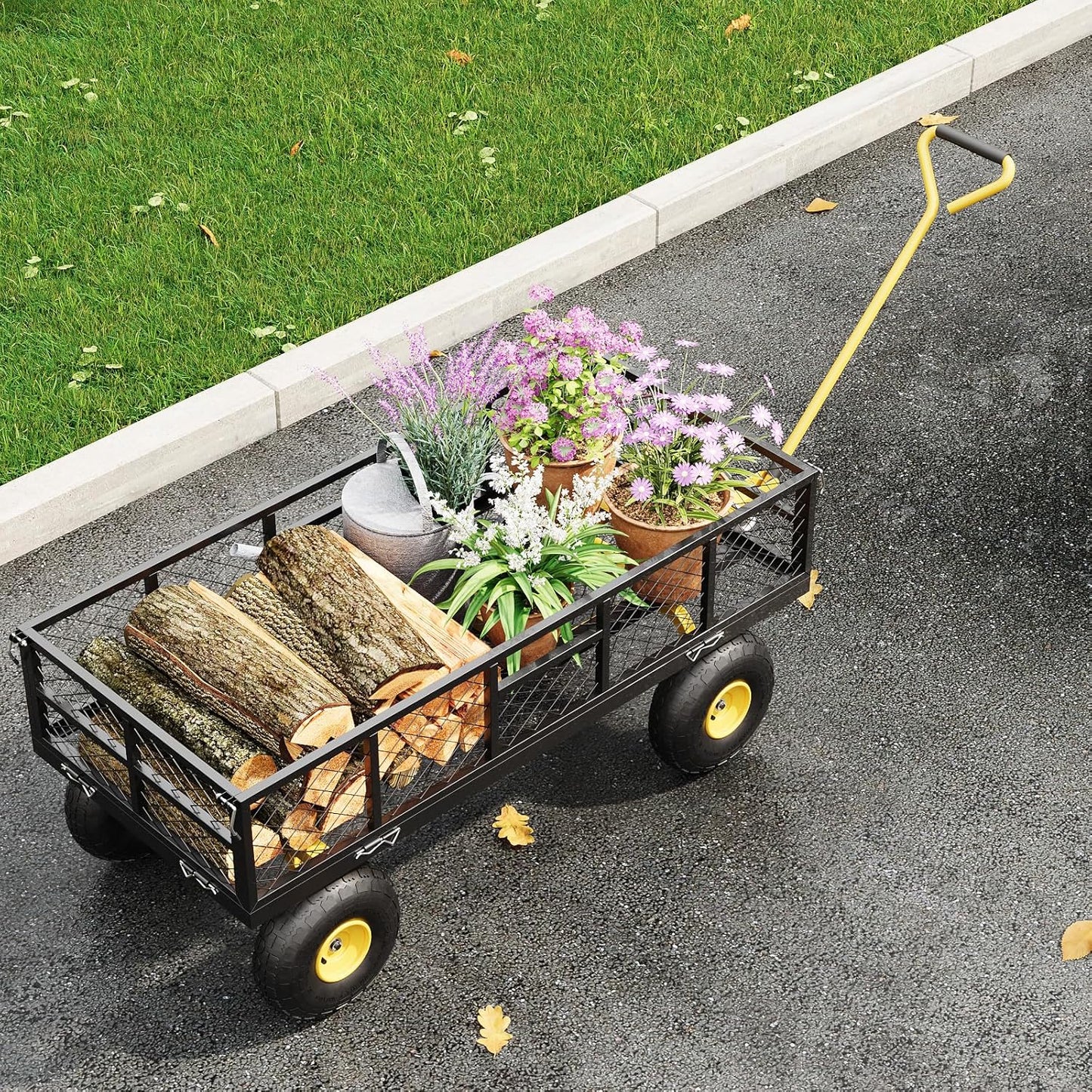 900 LBS Garden Dump Cart with Removable Sidewalls, Heavy Duty Steel Dump Wagon with 180° Swivel Handle & 10-inch Tires, Yard Cart Utility Wheelbarrow for Backyard Farm