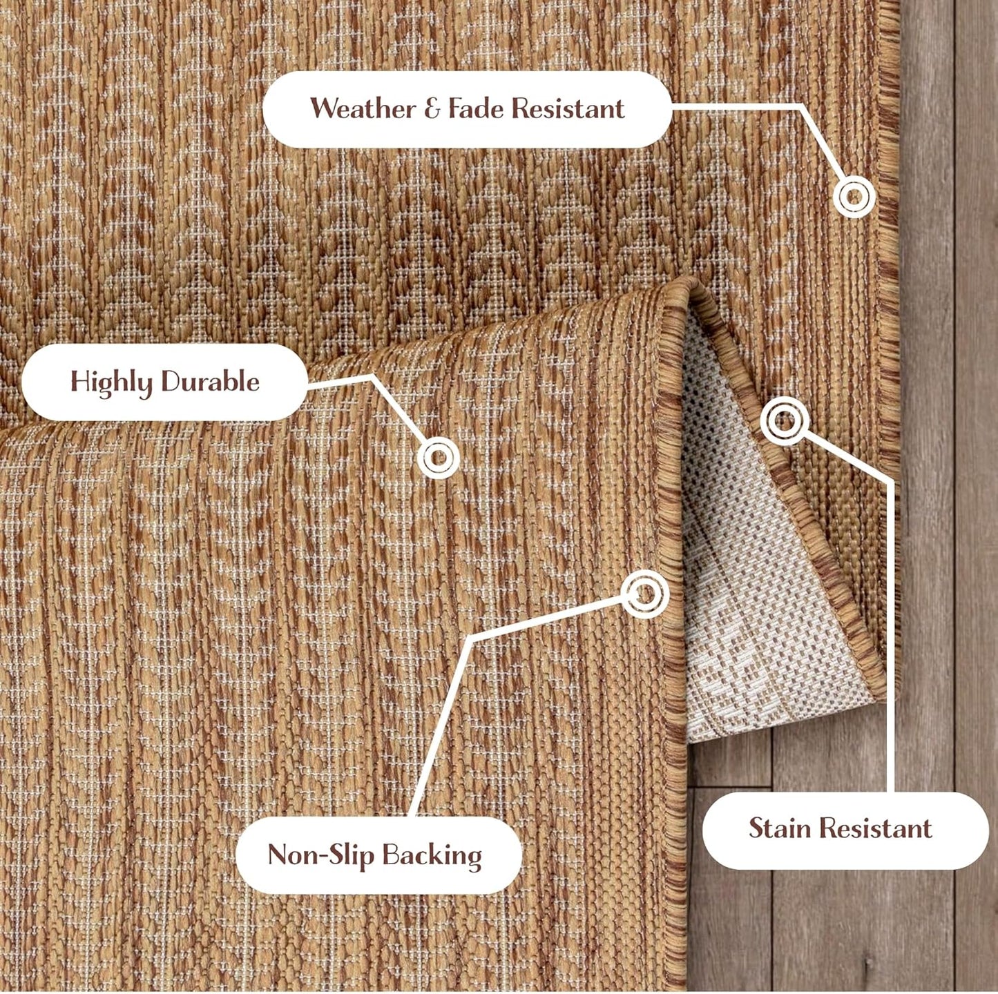 Adiva Rugs Outdoor Indoor Area Rug, Weather Resistant, Easy to Clean, Stain Resistant Floor Mat for Dining Room, Backyard, Deck, Patio (Wooden, 9' x 12')