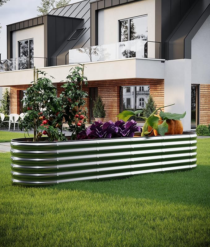 Large Raised Garden Bed Galvanized Metal Round Raised Garden Bed Outdoor for Gardening,8x2x1FT for Vegetables Flowers Ground Planter Box