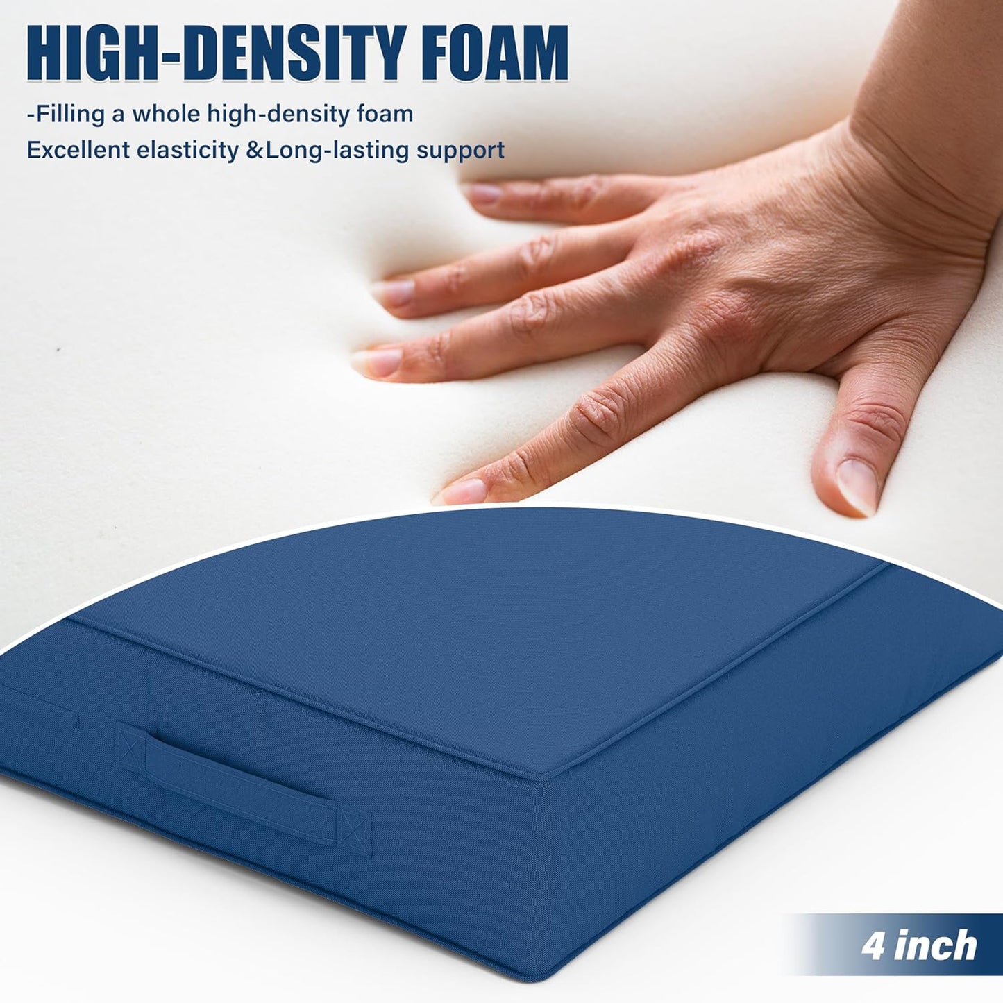 Patio Chair Cushions 18.5 X 16 X 4 Inch Waterproof Outdoor Seat Cushions for Patio Furniture, Outdoor Sofa Couch Pads with Ties & Handle, Set of 2, Blue