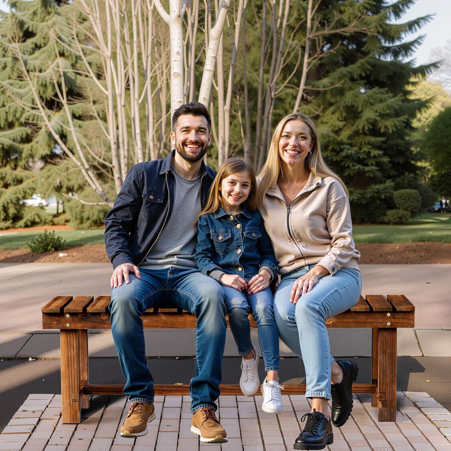 Outdoor Garden Bench, Weatherproof Patio Benches 3-Person Seat Backless Wooden Porch Bench, Multifunctional Slat All Weather Bench for Garden Lawn Porch Park Backyard (Carbonized Brown, 47.2 inch)