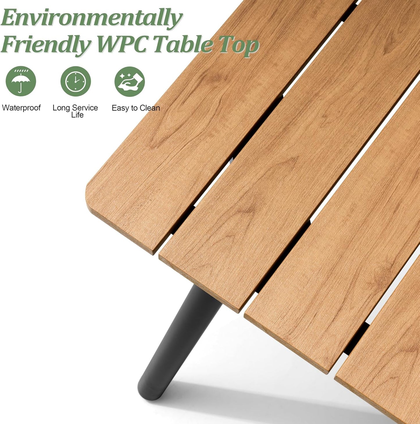 Outdoor Dining Table for 6, 70inch Patio Dining Table with Wooden-Like Top and Aluminum Frame, Rectangular Table with Umbrella Hole Outdoor Furniture, Brown