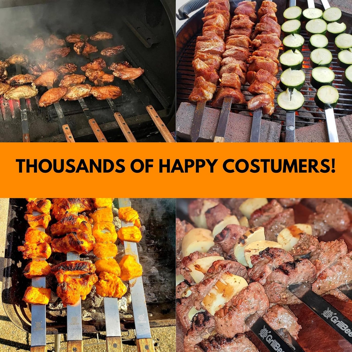 Premium Kabob Skewers 23 inch Long and 1 inch Wide Stainless Steel Flat Reusable Metal Skewers for Grilling BBQ - Making Brazilian Koobideh Chicken Kebab, 8pc Set with Bag