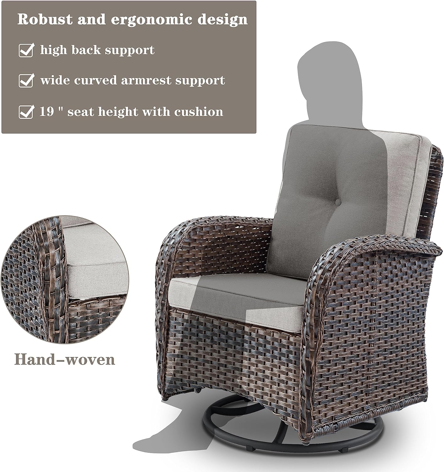 Small Conversation Sets Patio Funiture - 5 Piece Outdoor Swivel Rocker Wicker Furniture Sets with Ottomans Side Table Perfect for Patio Deck Backyard, Brown Wicker Beige Cushion