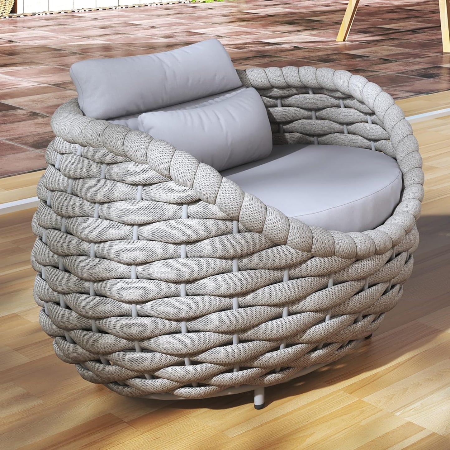 TWT Patio Sofa All-Weather Textilene Rope Balcony Furniture with Cushions & Pillows, Patio Couch Outdoor Accent Armchair Set for Patio, Balcony, Backyard, Deck, Poolside, Grey