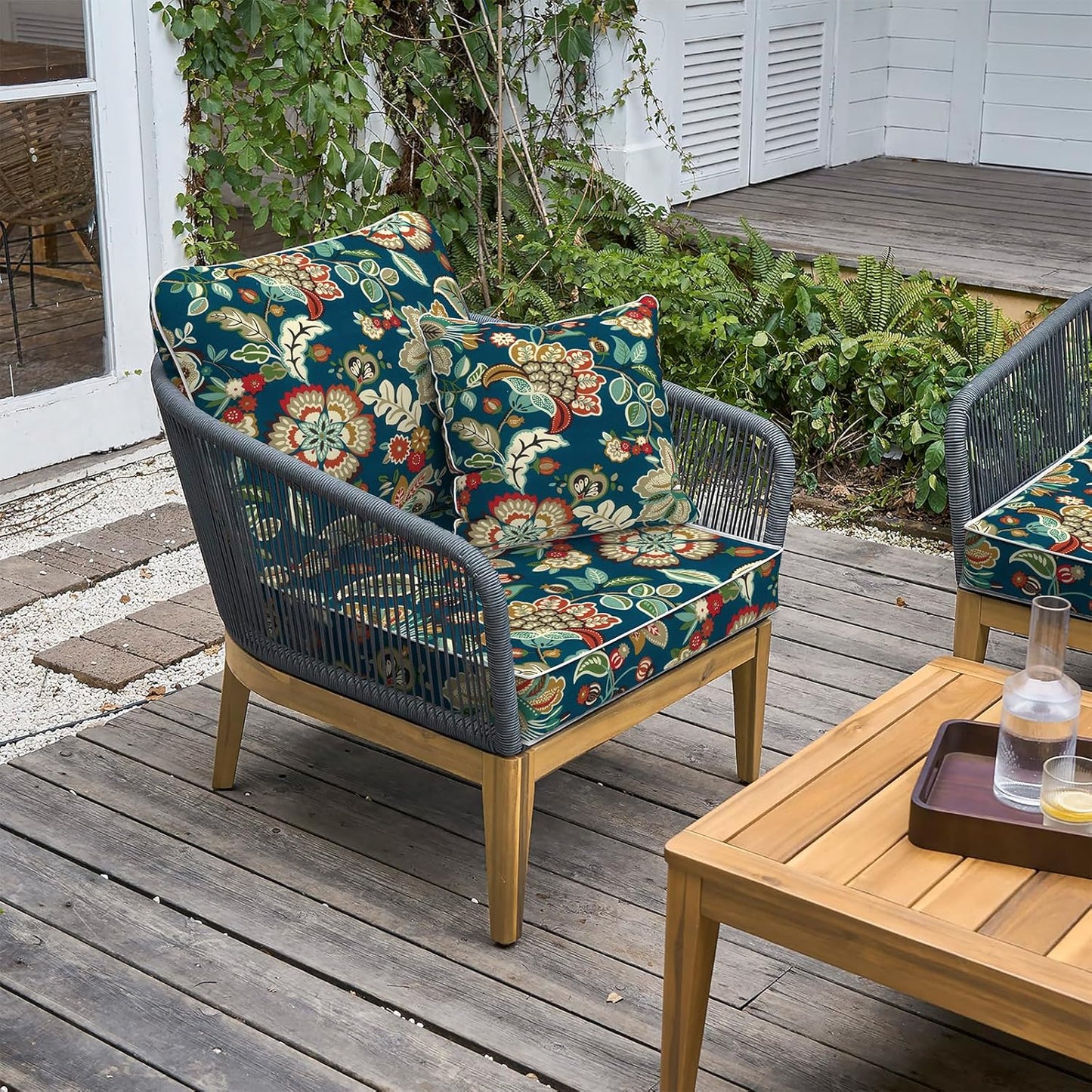 LVTXIII Outdoor/Indoor Deep Seat Cushion Patio Seat and Back Cushion Set All-Weather Replacement Chair Cushion for Wicker Chairs and Garden Furniture Decoration, 24"x24"x4", Peacock Blue