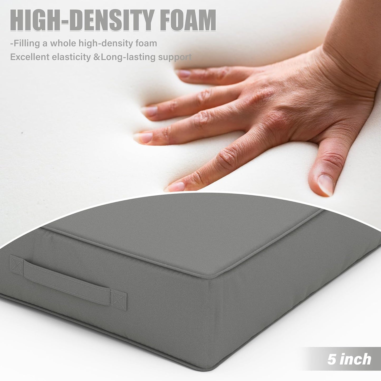 Patio Chair Cushions 24 X 24 X 5 Inch Waterproof Outdoor Seat Cushions for Patio Furniture, Outdoor Sofa Couch Pads with Ties & Handle, Set of 2, Light Grey