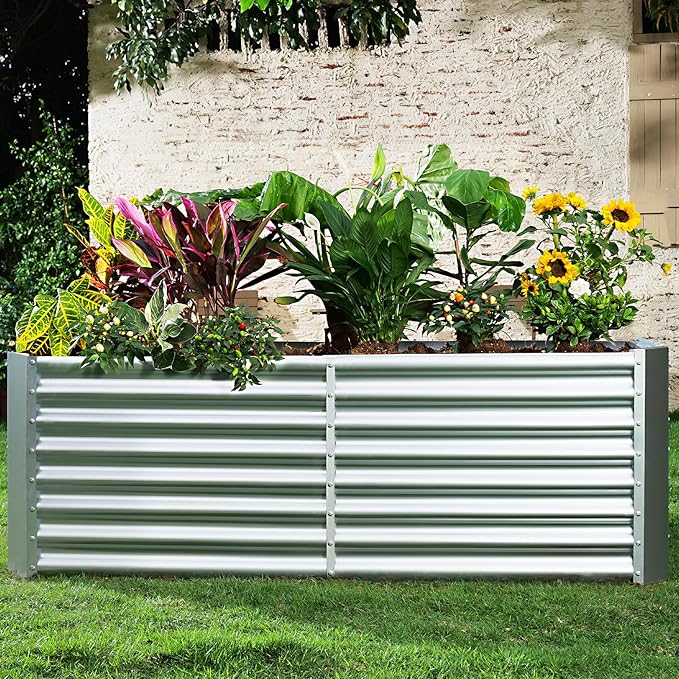 Land Guard 6×3×2 ft Galvanized Metal Raised Garden Bed, 2FT Deep Root Elevated Planter Box Steel Large Vegetable Flower Bed Kit(Silver)