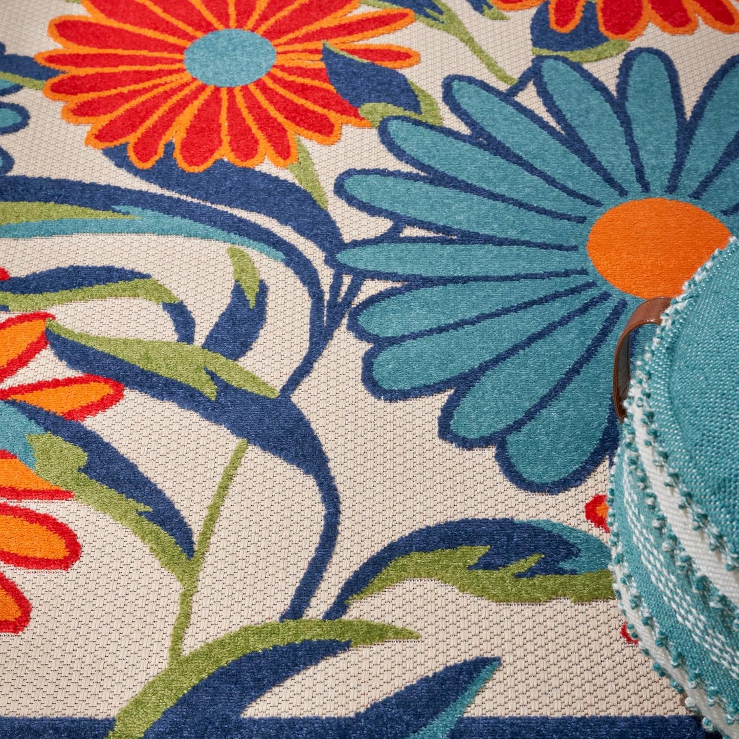 Nourison Home Aloha Multicolor 5' x Square Area Rug, Easy Clean, Non Shedding, Bed Room, Living Room, Dining Room, Kitchen (5' Square)