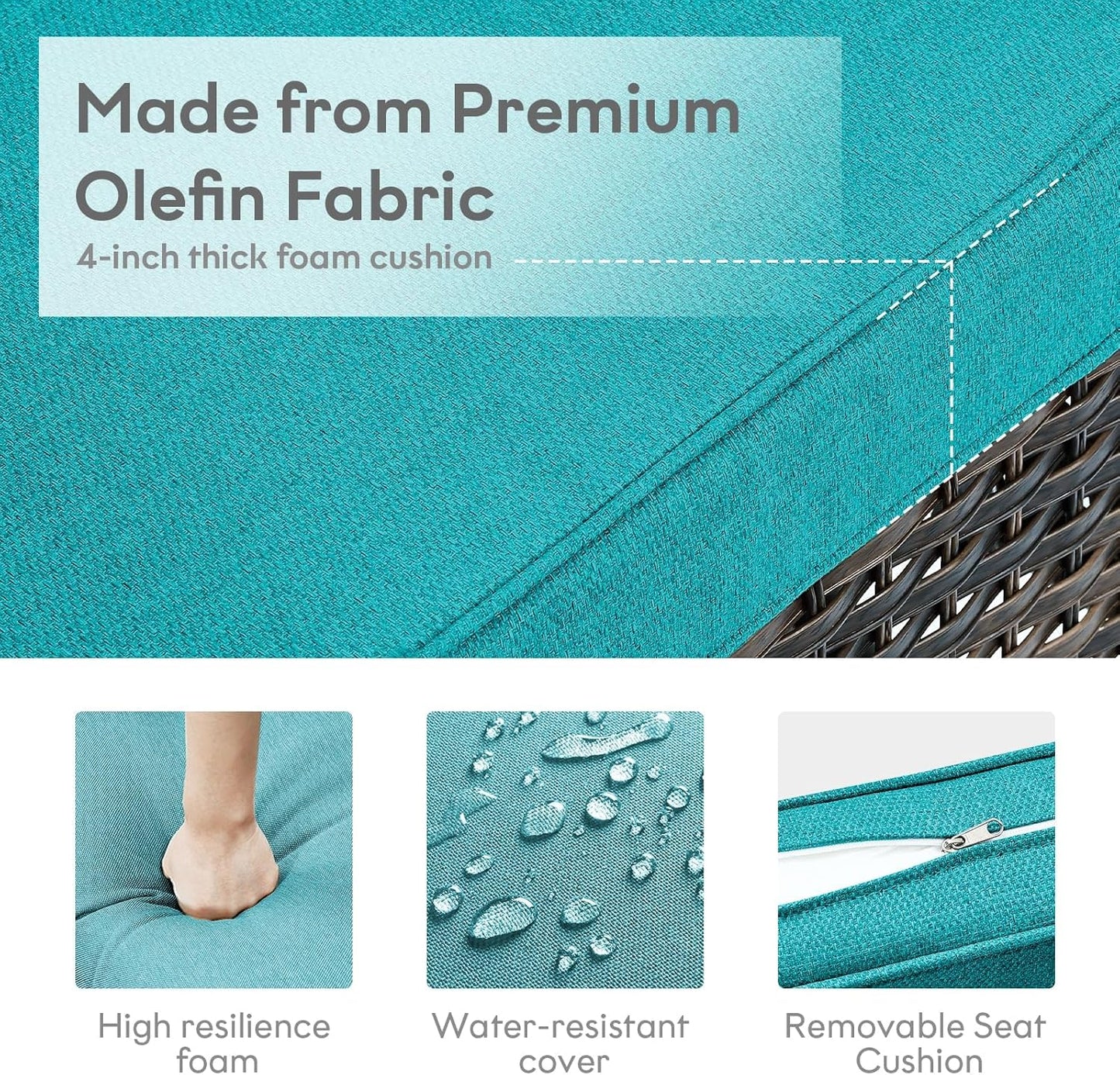 Outdoor Swivel Rocker Wicker Chairs Set of 3, High Back Swivel Patio Chairs Wicker Furniture Set, 2 PCS Rattan Swivel Rocking Chair with Side Table, Turquoise