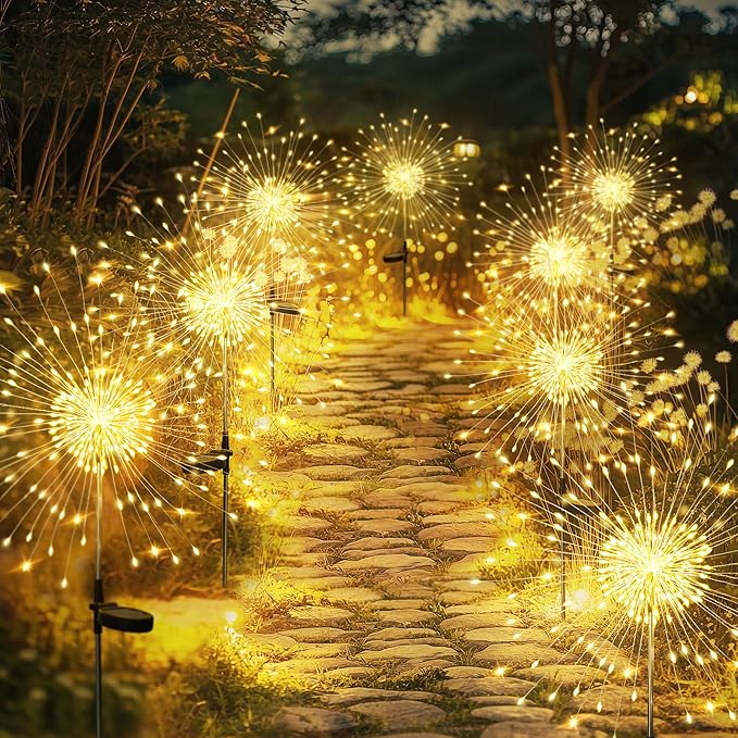 GIGALUMI Garden Outdoor Decor Lights 120LED 8Pack, Solar Garden Lights for Yard Outside Fairy Decorative,Solar Powered for Yard Pathway Flowerbed Planter Balcony Patio Decor(Warm White)