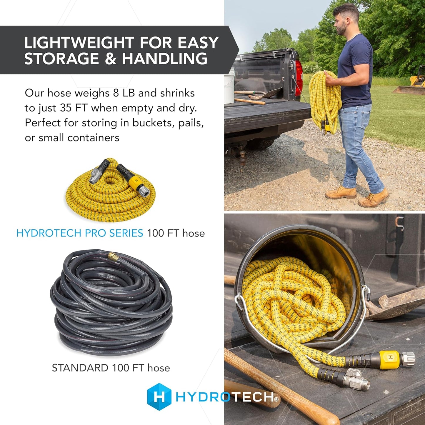 HydroTech 100 ft Expandable Garden Hose - Pro Series, 2x Max Flow, 3/4" No-Kink Flexibility, Lightweight Hose for Lawn, Garden, Car Washing, Deck and Patio Cleaning