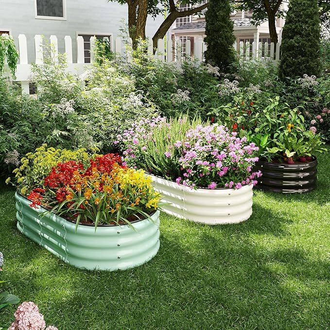 Galvanized Metal Planter Raised Garden Bed Kit for Gardening Outdoor,4x2x1ft 2 Planter Grow Garden Box Raised Flower Bed,Long Vegetable Clearance Herb Raised Garden Beds for Gardening White