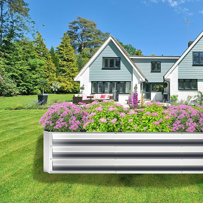 12x2x1FT Galvanized Raised Garden Bed,Planter Raised Beds-Metal Garden Box,Large Plant for Outdoor Planting, Vegetables Bed,Flower,Herb-Sliver