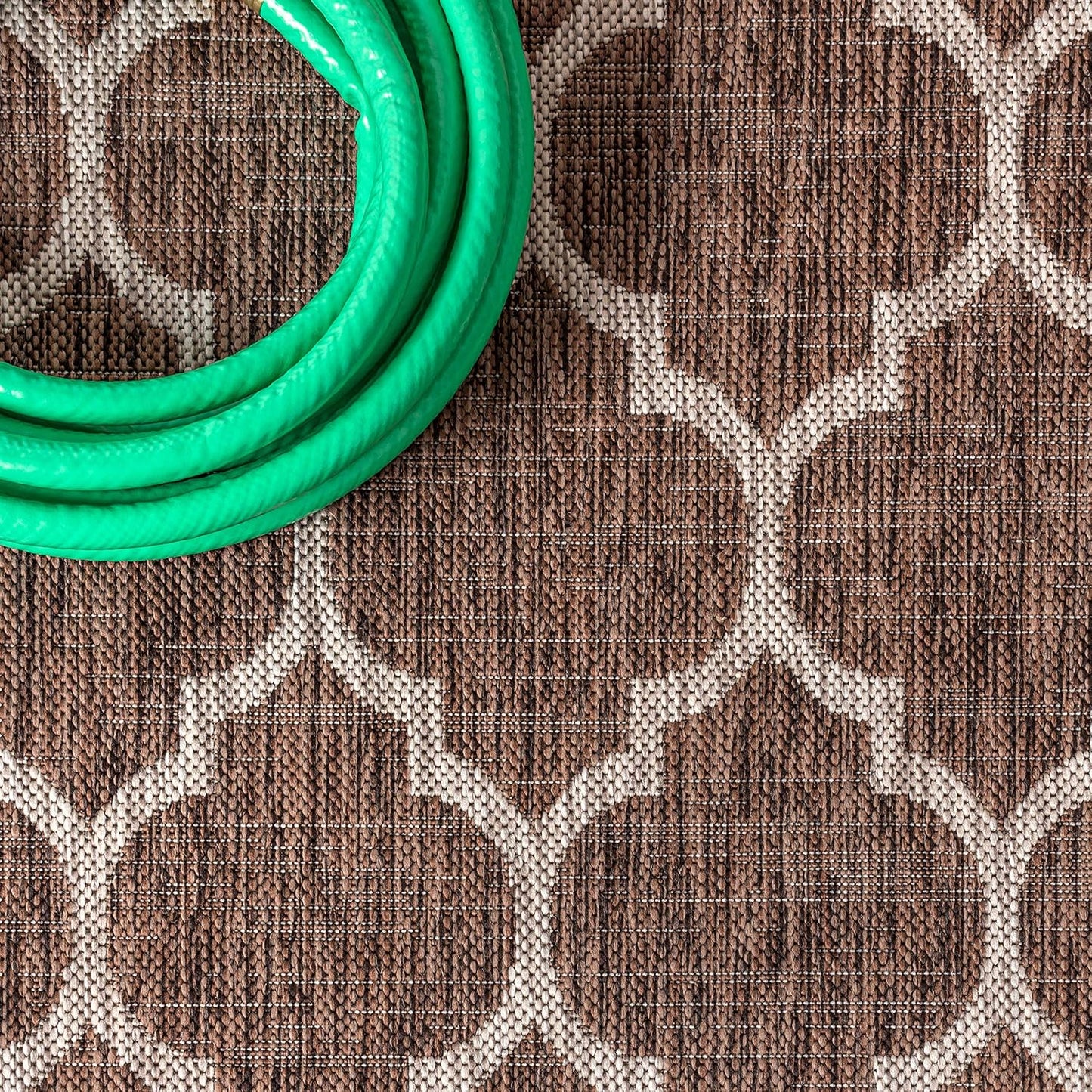 Eyely BMS109B-5SQ Santa Monica Trebol Moroccan Trellis Textured Weave Indoor/Outdoor Area Rug Coastal;Bohemian, Bedroom, Backyard, Patio, Easy-Cleaning, Non-Shedding, 5' Square, Espresso/Taupe