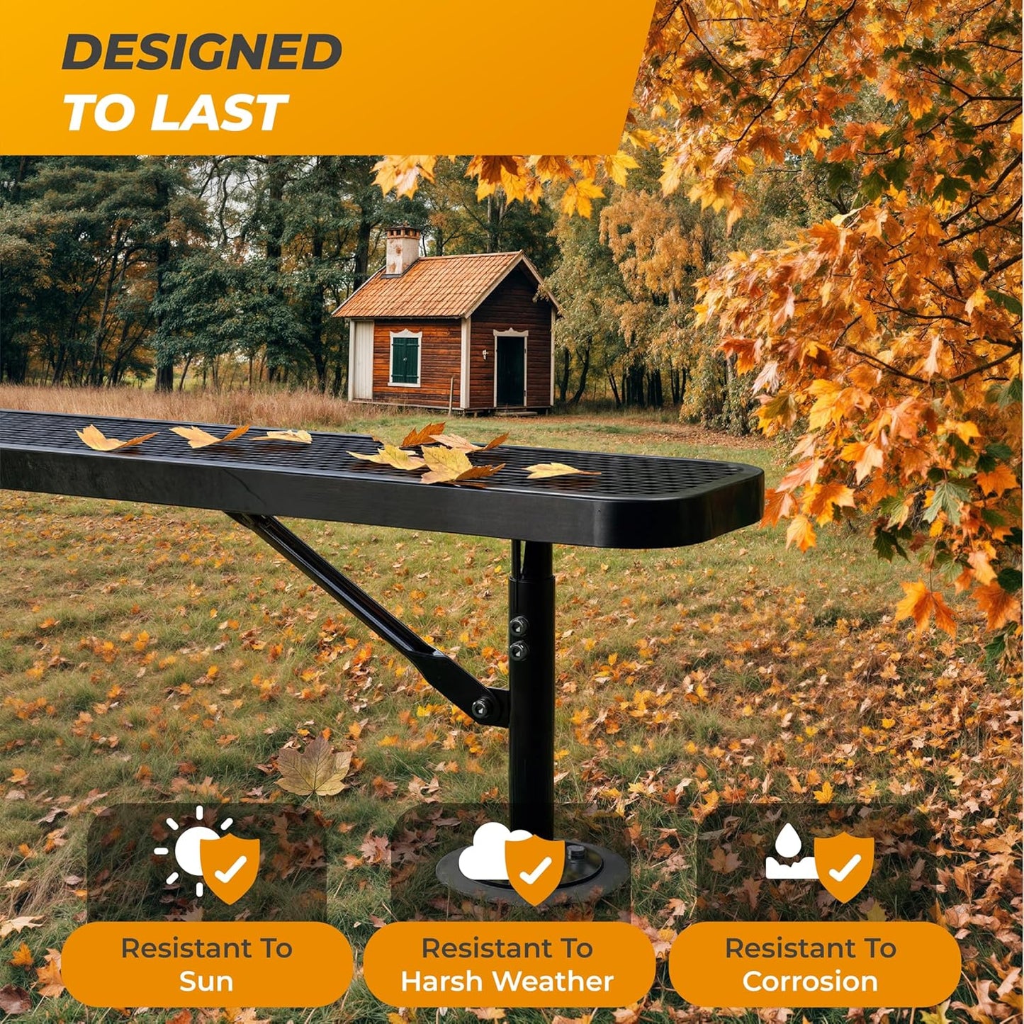 Heavy-Duty Outdoor Metal Bench, Thermoplastic-Coated, Surface, Weatherproof, Commercial-Grade for Parks, Gardens, Patios, Stores & More (6 Ft - Surface, Black)