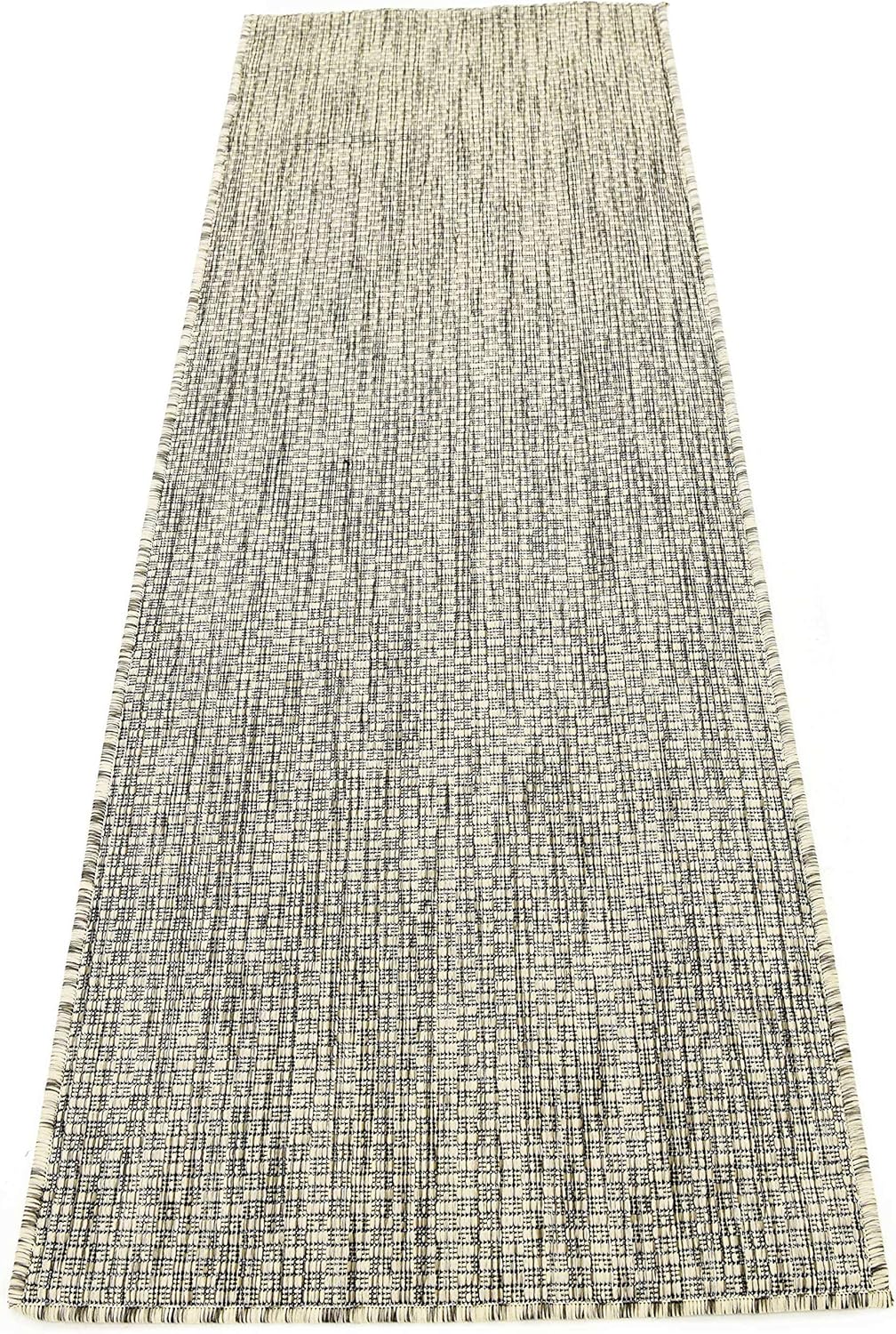 Unique Loom Collection Casual Transitional Solid Heathered Indoor/Outdoor Flatweave Area Rug (2' x 6' 1" Runner, Light Gray/Ivory)