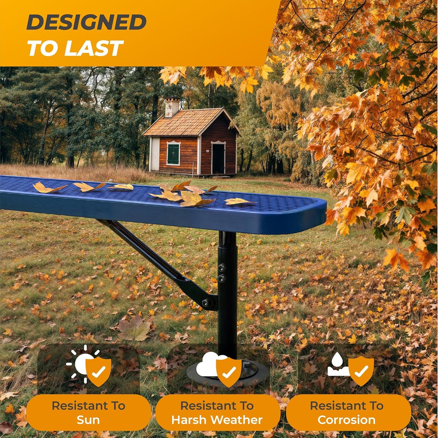 Heavy-Duty Outdoor Metal Bench, Thermoplastic-Coated, Surface, Weatherproof, Commercial-Grade for Parks, Gardens, Patios, Stores & More (8 Ft - Surface, Blue)