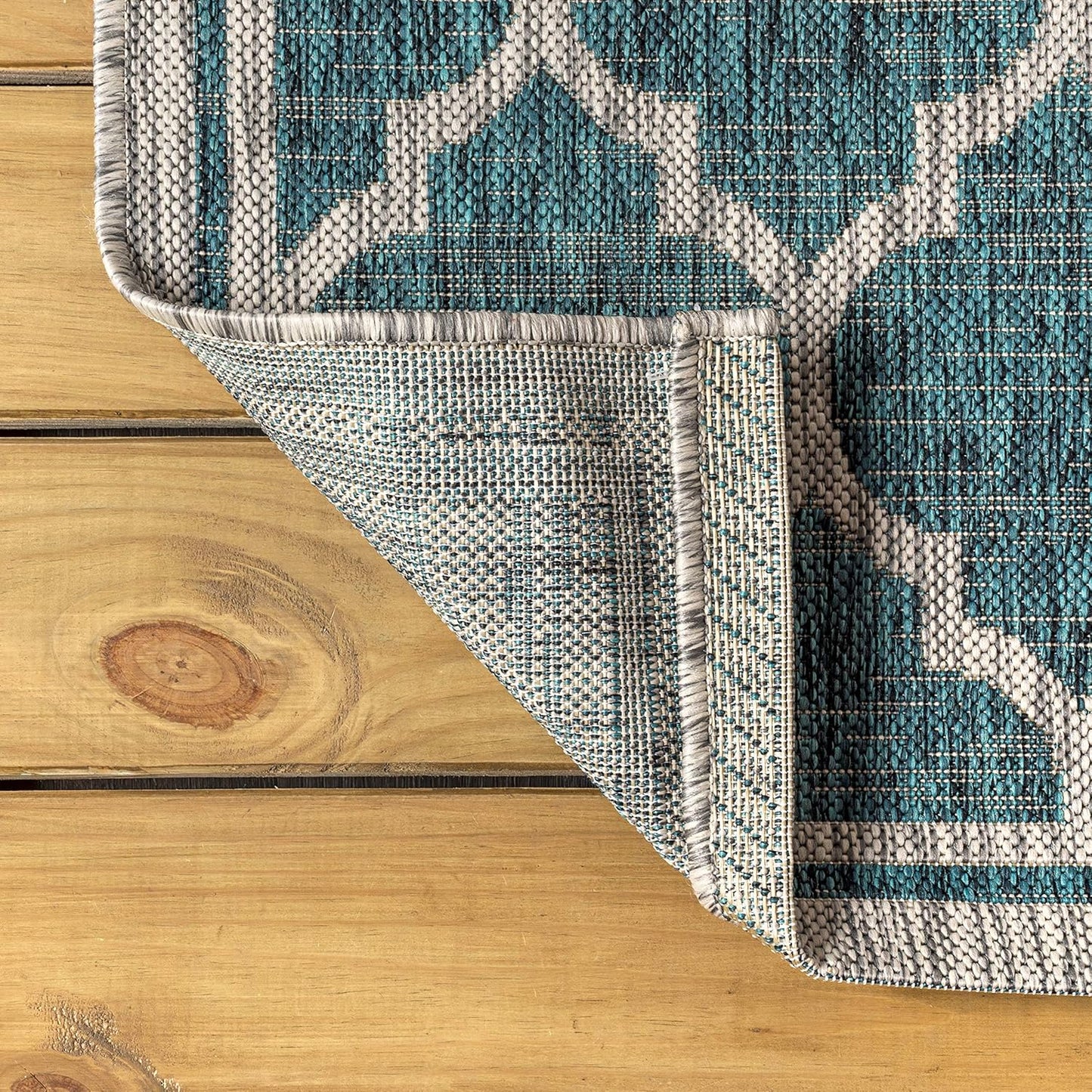 Eyely BMS109E-5TGN Trebol Moroccan Trellis Textured Weave Teal/Gray 5' Octagon Indoor/Outdoor Area Rug, Teal/Gray, 5' Octagon, Indoor/Outdoor, Area Rug