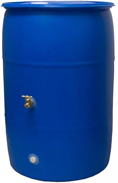 55-Gallon Rain Barrel with Spigot, Blue, Water Collection Container (1 Pack)