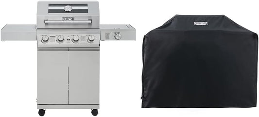Monument Grills Larger 4-Burner Propane Gas Grills BBQ Stainless Steel Heavy-Duty Cabinet Style with BBQ Cover