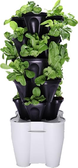 Mr. Stacky Smart Farm - Automatic Self Watering Garden - Grow Fresh Healthy Food Virtually Anywhere Year Round - Soil or Hydroponic Vertical Tower Gardening System (Solar Kit, Black)
