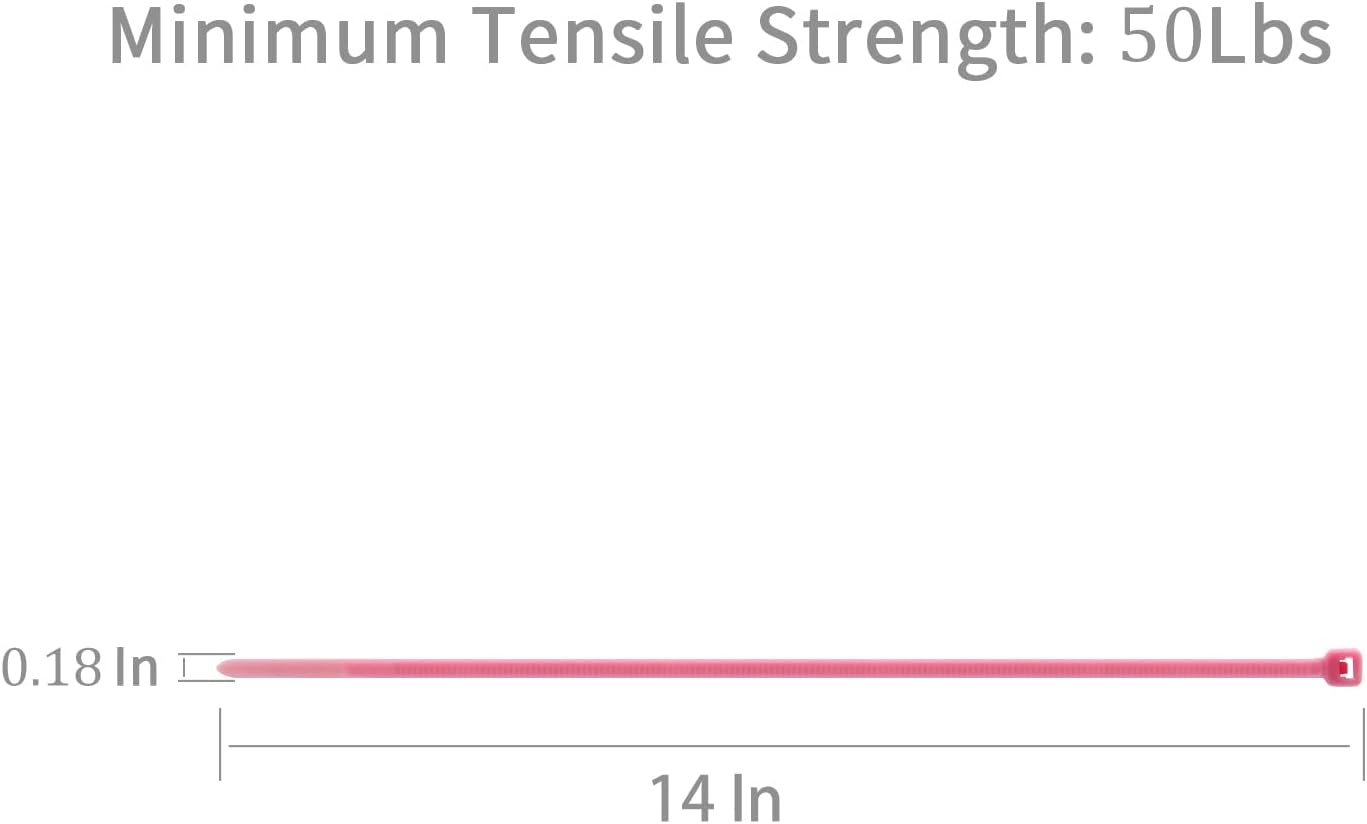 XINGO 100PCS Cable Zip Ties Heavy Duty, Premium Nylon Plastic Wire Ties with 50 Pounds Tensile Strength, Self-Locking Black Nylon Zip Ties for Indoor and Outdoor (14 inch, Pink)