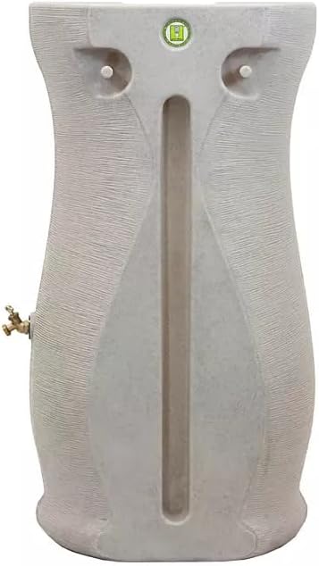 Impressions Corsican Decorative Rain Barrel, 50 Gallon Capacity,Unique Textured White Ceramic Look with Brass Spigots Finish, Modern Design