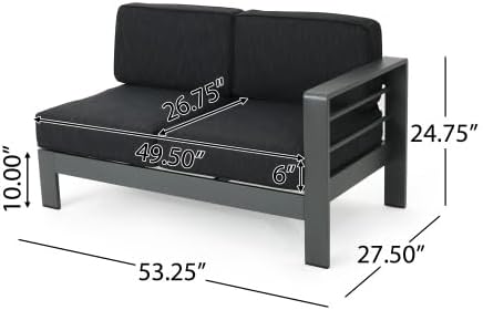 Outdoor Aluminum Furniture Set, 4-Person Patio Sectional Conversation Sofa Set, L-Shaped Outdoor Sectional Sofa with Cushions for Patios, Poolsides, Gardens (Black,Dark Gray)