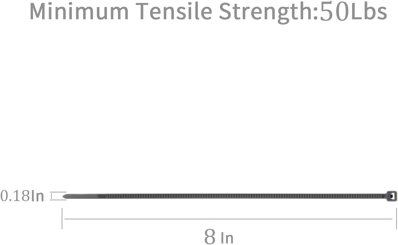 XINGO 100PCS Cable Zip Ties Heavy Duty, Premium Nylon Plastic Wire Ties with 50 Pounds Tensile Strength, Self-Locking Black Nylon Zip Ties for Indoor and Outdoor (8 inch, Silver)