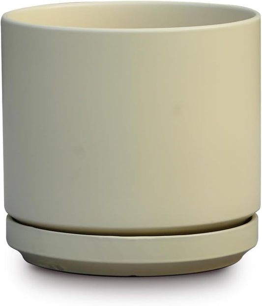 Mid Modern Planter with Detached Saucer (Cloud White,14.0" D x 12.0" H)