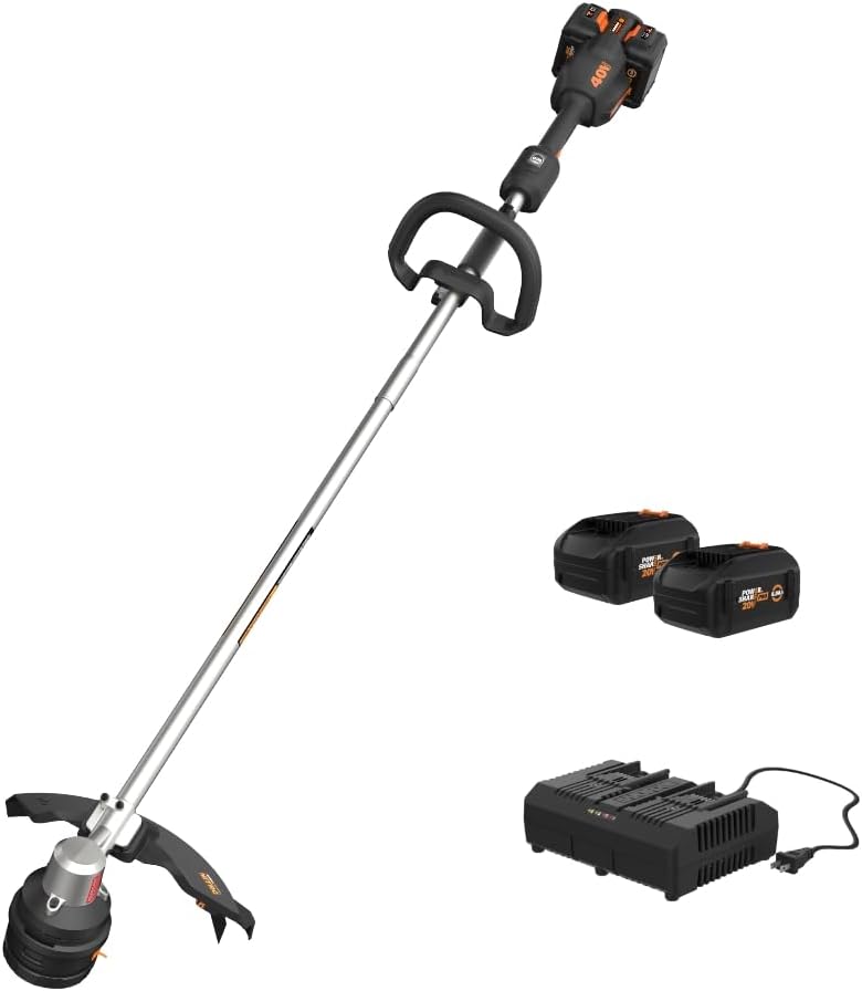 Worx Nitro 40V 15" Cordless String Trimmer with Brushless Motor, Powerful Grass Trimmer with Dual-Exit Bump-Feed Head, Lightweight Weed Trimmer Easy-Load Spool Head – Batteries & Charger Included