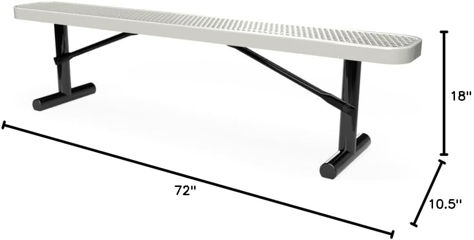Coated Outdoor Furniture Heavy-Duty Portable Outdoor Bench Thermoplastic Coated, Expanded Metal, Commercial-Grade Seating, Made in America (Portable Without Back, 6 Ft, Grey)