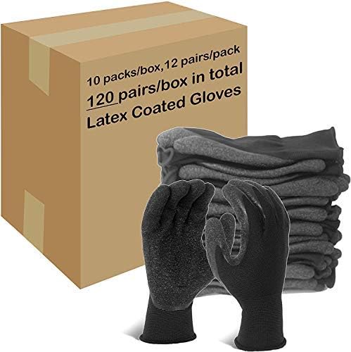 Evridwear Crinkle Latex Rubber Hand Coated Safety Work Gloves for Men Women General Multi Use Construction Warehouse Gardening Assembly Landscaping (S-Size) 120 Pairs Pack