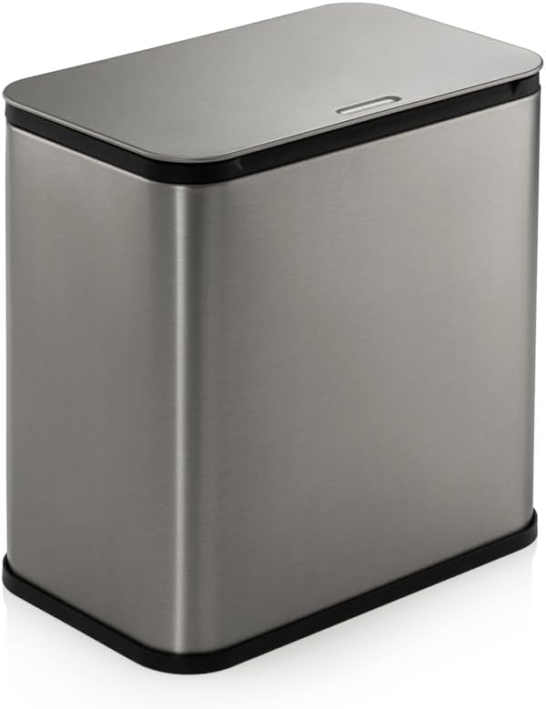 RED FACTOR Stainless Steel Hanging Trash Can with Lid and Inner Bucket – Slim 1.3 Gallon Odor-Free Compost Bin for Kitchen Cabinet, Countertop, Under Sink, or Bathroom (Metallic Gray)