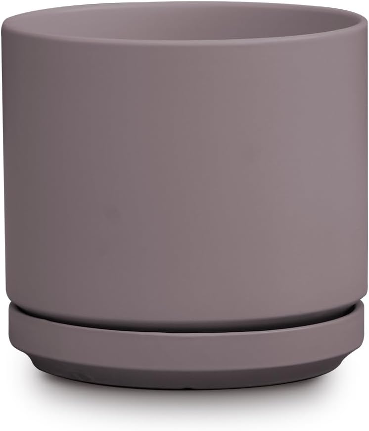 Mid Modern Planter with Detached Saucer (Pastel Taupe,12.0" D x 10.5" H)
