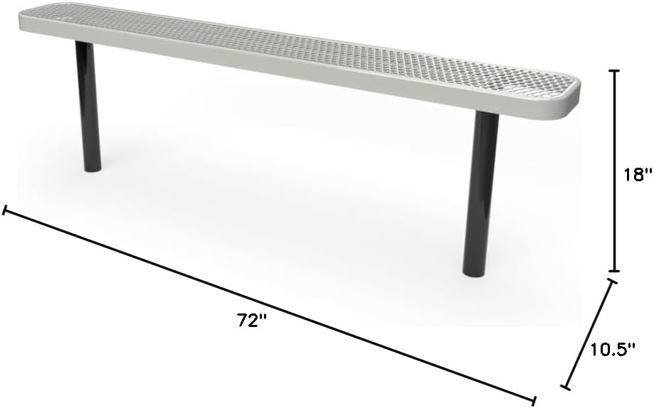 Coated Outdoor Furniture Heavy-Duty Outdoor Bench Thermoplastic Coated, Expanded Metal, Commercial-Grade Seating, Made in America (Inground Without Back, 6 Ft, Grey)