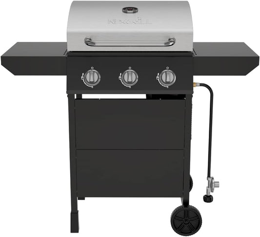 Nexgrill 3-Burner Propane Gas Grill with Side Tables, 27,000BTUs, Stainless Steel Lid, Spacious 429 SQ. In. Cooking Space, BBQ Grill for Outdoor Cooking, Patios, Parties, and More - 720-1012