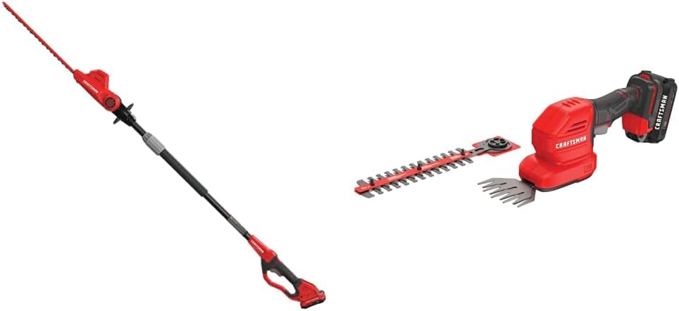 Craftsman V20 Cordless Pole Hedge Trimmer (CMCPHT818D1) and CRAFTSMAN V20 Cordless Handheld Grass Trimmer and Mini Hedge Trimmer Kit (CMCSS800C1)