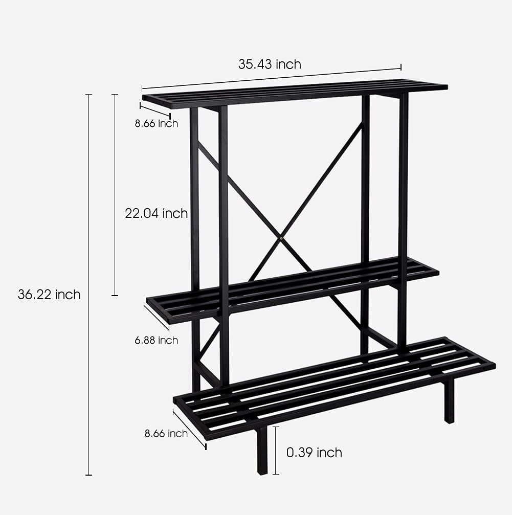 Zhongma 3 Tier Plant Stand Space-Saving Heavy Duty Plant Holder for Balcony, Home, Garden ,Metal Sturdy Plant Stand for Indoor and Outdoor