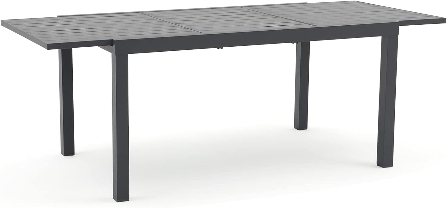 Soleil Jardin Aluminum Patio Extendable Dining Table, 59" - 83", Adjustable Indoor Outdoor Furniture Rectangle Table for 6-8 Person Porch Deck Garden, Dark-Grey