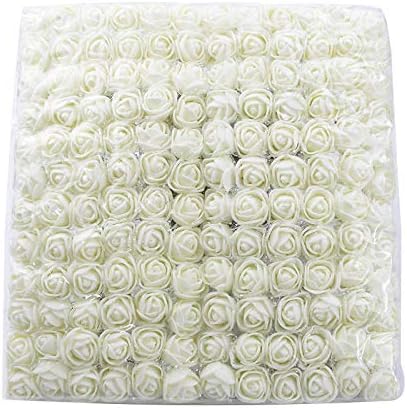 Mini Fake Rose Flower Heads 144pcs Mini Wreaths Artificial Rose Flower DIY for Wedding Bouquets Centerpieces,Wedding Scrapbooking Decoration Rose Fake Flower(Bottom add Gauze) Beige