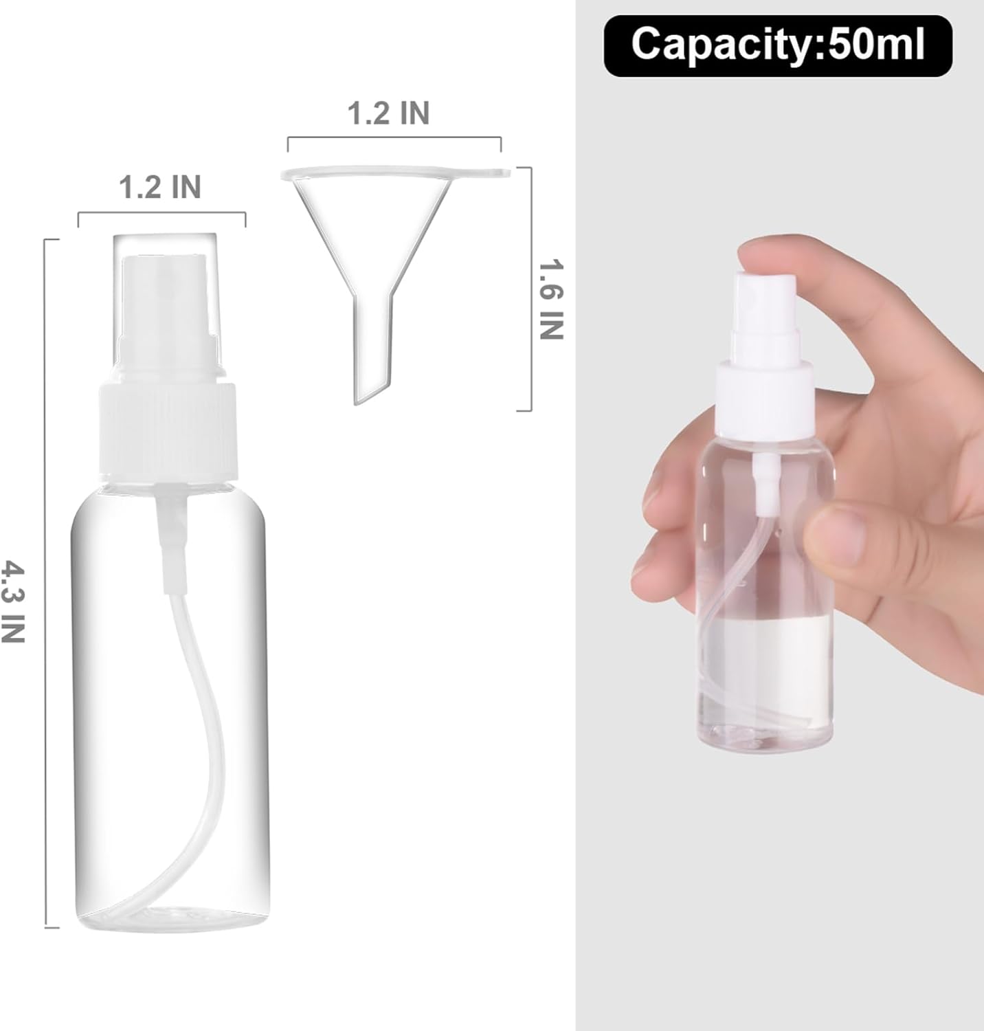 Spray Bottle, 2oz/50ml Small Plastic Fine Mist Spray Bottles, Mini Empty Travel Bottles with Funnels and Labels 20 Pack